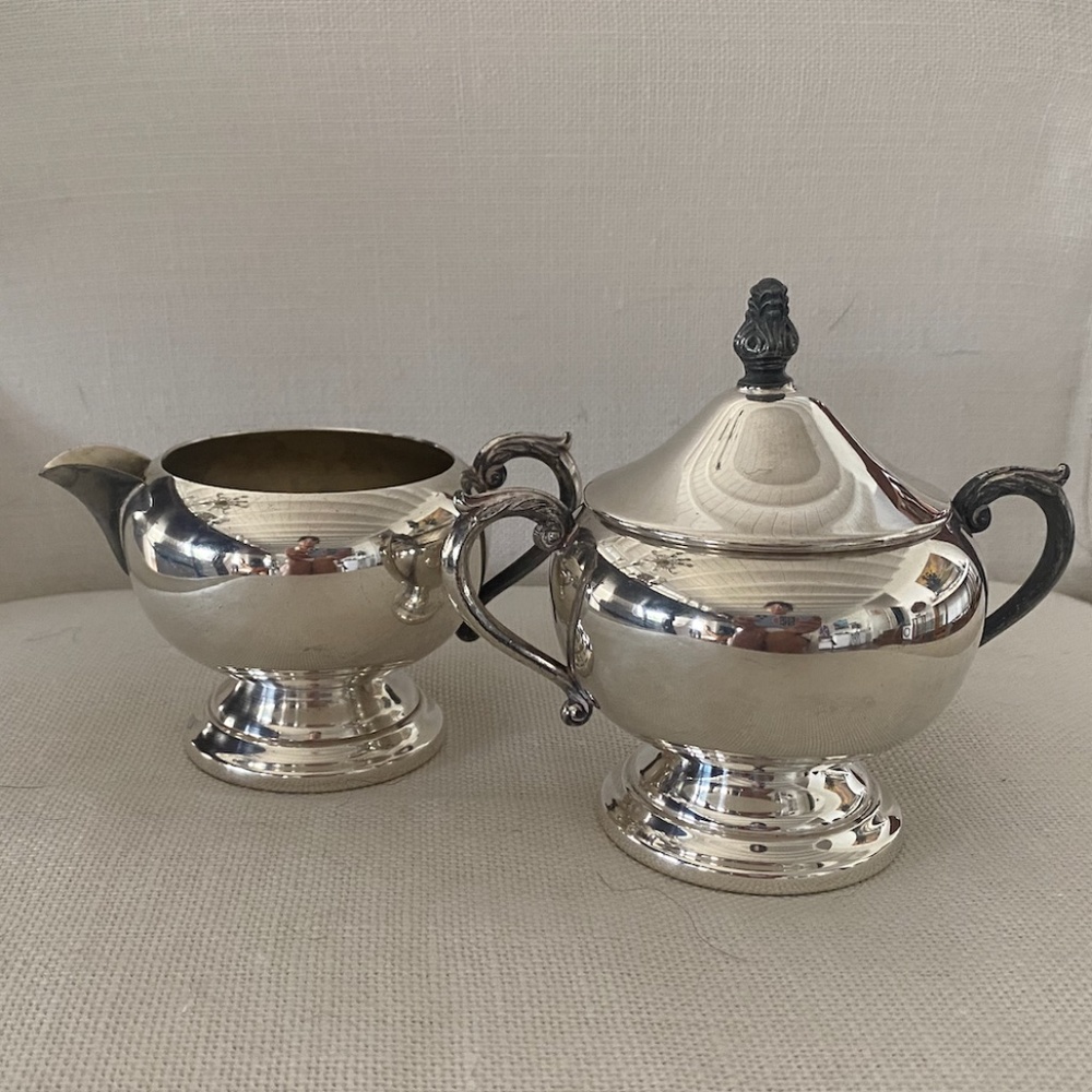 Sugar & Creamer set with Lid FB Rogers Crown Silver Co